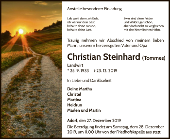 Traueranzeige von Christian Steinhard von WLZ