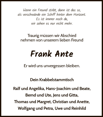 Traueranzeige von Frank Ante von WLZ