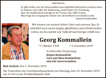 Traueranzeige von Georg Kommallein von WLZ