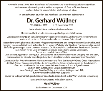 Traueranzeige von Gerhard Wüllner von WLZ