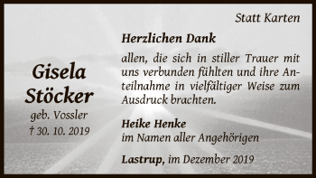 Traueranzeige von Gisela Stöcker von WLZ