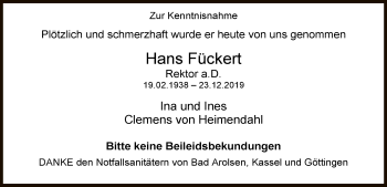 Traueranzeige von Hans Fückert von WLZ