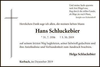 Traueranzeige von Hans Schluckebier von WLZ