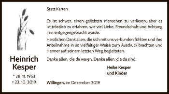 Traueranzeige von Heinrich Kesper von WLZ