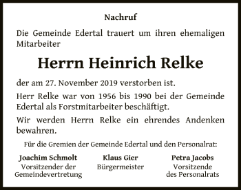 Traueranzeige von Heinrich Relke von WLZ