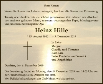 Traueranzeige von Heinz Hille von WLZ