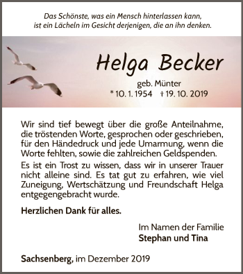 Traueranzeige von Helga Becker von WLZ