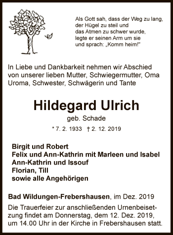 Traueranzeige von Hildegard Ulrich von WLZ