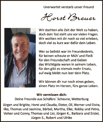 Traueranzeige von Horst Breuer von WLZ