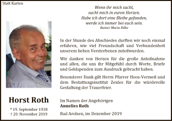 Traueranzeige von Horst Roth von WLZ