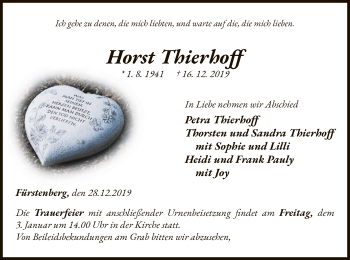 Traueranzeige von Horst Thierhoff von WLZ