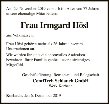 Traueranzeige von Irmgard Hösl von WLZ