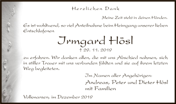 Traueranzeige von Irmgard Hösl von WLZ