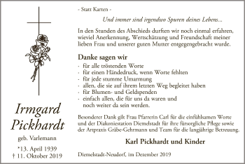 Traueranzeige von Irmgard Pickhardt von WLZ