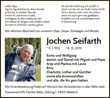 Traueranzeige von Jochen Seifarth von WLZ