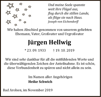 Traueranzeige von Jürgen Hellwig von WLZ