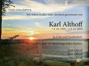 Traueranzeige von Karl Althoff von WLZ