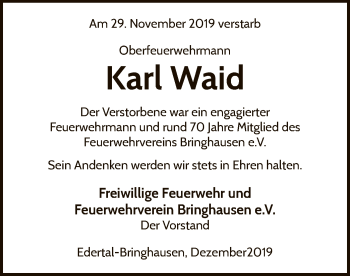 Traueranzeige von Karl Waid von WLZ