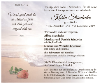 Traueranzeige von Karla Ständecke von WLZ