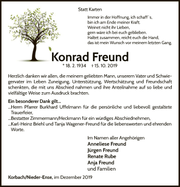Traueranzeige von Konrad Freund von WLZ