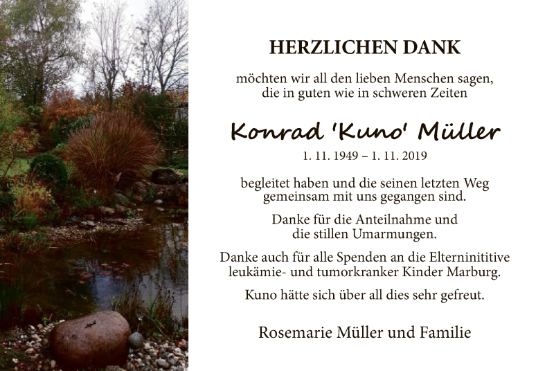  Traueranzeige für Konrad Müller vom 07.12.2019 aus WLZ