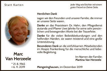 Traueranzeige von Marc Van Herzeele von WLZ