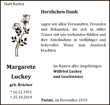 Traueranzeige von Margarete Luckey von WLZ