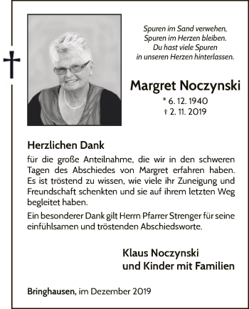 Traueranzeige von Margret Noczynski von WLZ