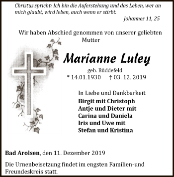Traueranzeige von Marianne Luley von WLZ