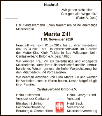 Traueranzeige von Marita Zill von WLZ