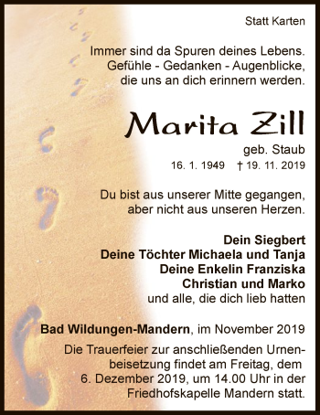 Traueranzeige von Marita Zill von WLZ
