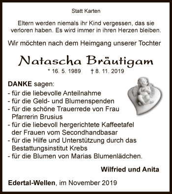 Traueranzeige von Natascha Bräutigam von WLZ