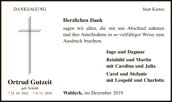 Traueranzeige von Ortrud Gutzeit von WLZ