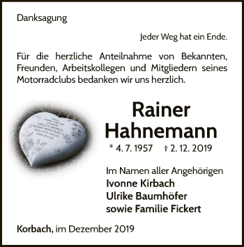 Traueranzeige von Rainer Hahnemann von WLZ