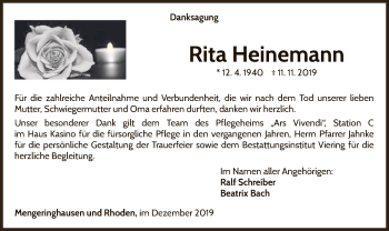 Traueranzeige von Rita Heinemann von WLZ