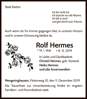 Traueranzeige von Rolf Hermes von WLZ
