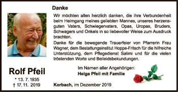 Traueranzeige von Rolf Pfeil von WLZ