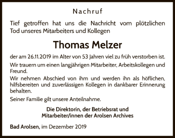 Traueranzeige von Thomas Melzer von WLZ