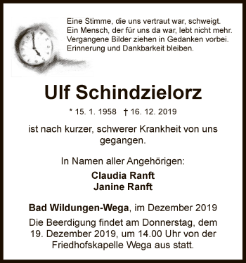 Traueranzeige von Ulf Schindzielorz von WLZ