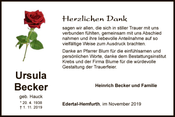Traueranzeige von Ursula Becker von WLZ
