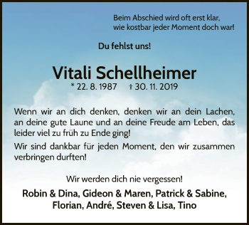 Traueranzeige von Vitali Schellheimer von WLZ