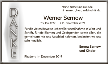 Traueranzeige von Werner Sernow von WLZ