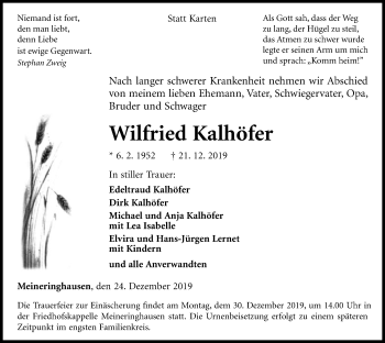 Traueranzeige von Wilfried Kalhöfer von WLZ