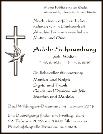 Traueranzeige von Adele Schaumburg von WLZ