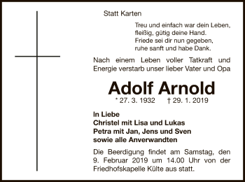 Traueranzeige von Adolf Arnold von WLZ