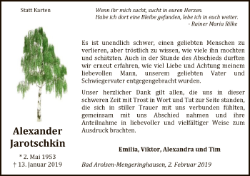 Traueranzeige von Alexander Jarotschkin von WLZ