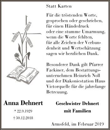 Traueranzeige von Anna Dehnert von WLZ