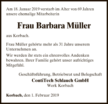 Traueranzeige von Barbara Müller von WLZ