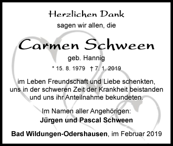 Traueranzeige von Carmen Schween von WLZ