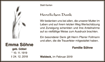Traueranzeige von Emma Söhne von WLZ